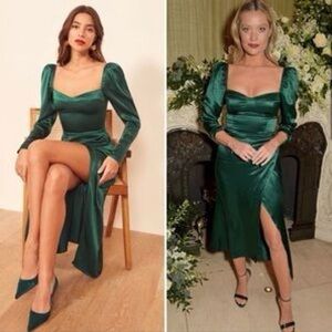 Reformation Dress | Reformation Rey Emerald Midi Silk Dress Size 10 New